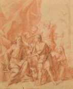 17th Century An old master drawing of gathered figures with cherubs in attendance, sanguine and