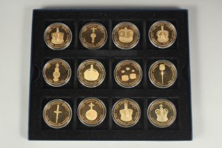THE CROWN JEWELS COIN COLLECTION. TWELVE SILVER GILT COINS. No. 0144, boxed.