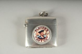 A SILVER VESTA CASE with an enamel "PLAYERS NAVY CUT" . Birmingham 1902.