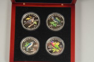 NEW ZEALAND MINT. BIRDS OF THE FIJI ISLANDS, 2007. 4 ONE OUNCE COINS, No. 0189, Boxed.