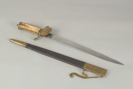 A GERMAN KNIFE with 15.5ins blade, bone handle with bear mounts.