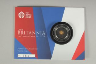 THE ROYAL MINT, 2014, BRITAINNIA, 40TH OUNCE COIN, on a card.