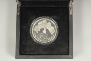 THE LONGEST REIGNING MONARCH, 2015, UK. Five ounce silver proof coin. No. 0129. Boxed.