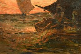 Kirkpatrick (19th/20th Century), figures hauling nets at dusk, oil on canvas, signed, 12" x 18", (30