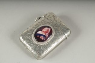 A VICTORIAN ENGRAVED SILVER VESTA CASE. 1894, with an oval of Queen Victoria.