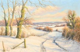 Mervyn Goode (20/21st Century). 'Beeches on the Snow-Clad Downs', oil on canvas. Signed, 24" x