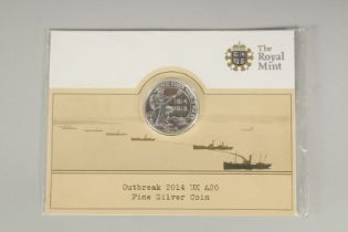 THE ROYAL MINT, OUTBREAK, 2014 UK £20.00. Fine silver coins on a card.