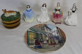 4 Coalport figurines:- Savannah, Susan, Doris & Barbara, Portuguese butter dish & Royal Doulton