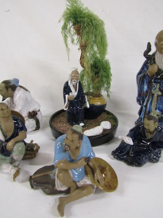 Collection of Shiwan mudmen figures includes chess players, God of Longevity etc - Image 3 of 4