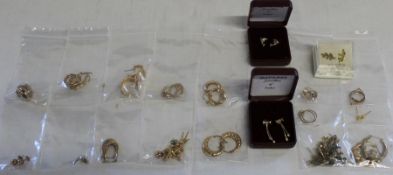 Quantity of earrings marked 375 / 9ct and quantity of yellow metal earrings