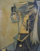 Mid-century abstract female portrait in oils - approx. 68cm x 58cm