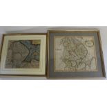 2 framed hand coloured maps of Lincolnshire - William Kip / Christopher Saxton "Lincolniae Comitatus