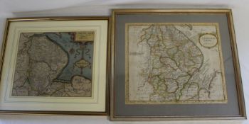 2 framed hand coloured maps of Lincolnshire - William Kip / Christopher Saxton "Lincolniae Comitatus