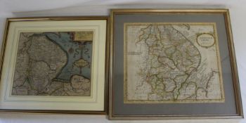 2 framed hand coloured maps of Lincolnshire - William Kip / Christopher Saxton 