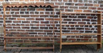 Antique pine plate rack 124.5cm w x 121.5cm h and pine bookshelf 99cm w x 105cm h