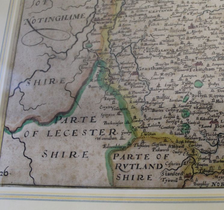 2 framed hand coloured maps of Lincolnshire - William Kip / Christopher Saxton "Lincolniae Comitatus - Image 5 of 6