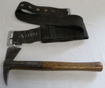 World War II fireman's belt & steel and wood axe marked Criterion