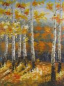 Large oil painting on canvas - Wood scene - approx. 118cm x 88cm