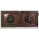 Pair of oak cupboard doors with lion head design sitting proud of the frame one with working lock