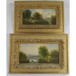 Pair of framed Adolf Kaufmann signed G. Salvi oil paintings one depicting a man on a river side