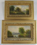 Pair of framed Adolf Kaufmann signed G. Salvi oil paintings one depicting a man on a river side