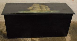 Large painted wooden blanket box reputedly made by the apprentices at Vicker's Ship Yard in the