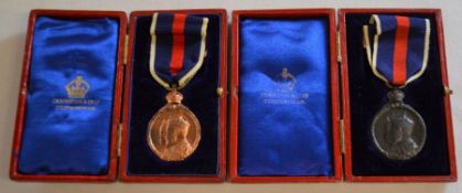 King Edward VII bronze & gilt 1902 Coronation Medals in Elkington boxes