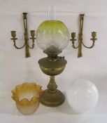 Palmer & Co Duplex brass lamp with 2 other shades and a pair of brass tassel pattern wall mounted
