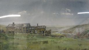 Watercolour by Tim Stead 1981 'Handibutt Farm' with Royal Academy Exhibition 1982 label to rear