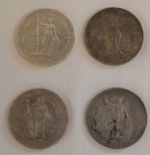 Four Chinese silver one dollar trade coins, 1897, 1910 & 1912