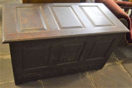 18th century oak mule chest on stile legs L 124cm D 60cm Ht 70cm