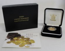 2000 Millennium gold proof sovereign with certificate of authenticity, no. 8250 / 10,000