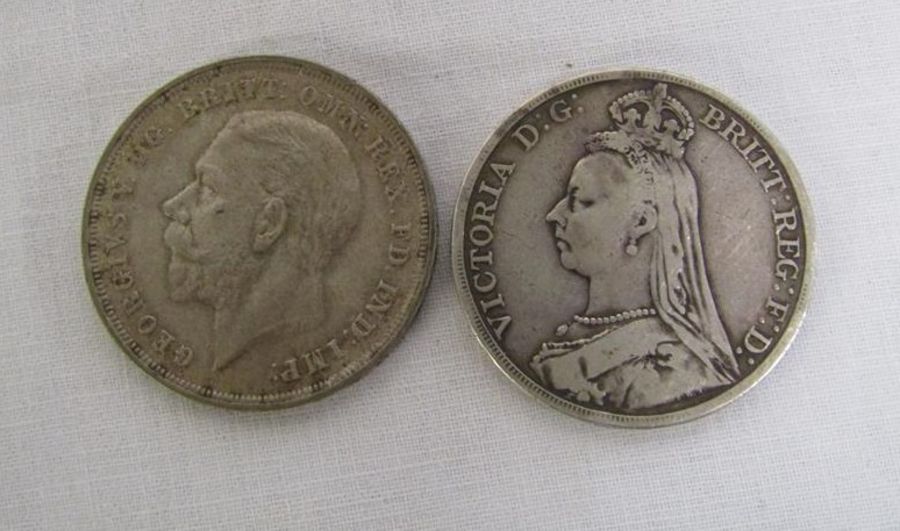George V crown 1935 with George and the dragon to rear and Victoria crown 1890 also depicting George