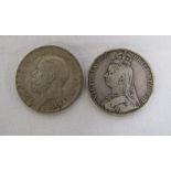 George V crown 1935 with George and the dragon to rear and Victoria crown 1890 also depicting George