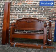 Wooden four poster double bed approx. w 165cm  (missing part finial)