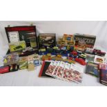 Collection of toys and games including backgammon, Yahtzee, playmobil, card games, note books,