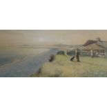 Large framed watercolour depicting "The Farm on the Cliff Criccieth N Wales" James Aitken (Br.