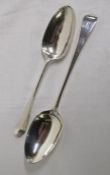 1798 silver serving spoon engraved with K and one other marks indistinguishable engraved DWM to rear