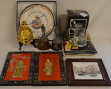 Royal Hong Kong Police commemorative items including an engraved glass tankard, 2 metallic figures