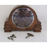 Oak cased chiming mantel clock bearing crossed arrows mark for Hamburg American Clock Co