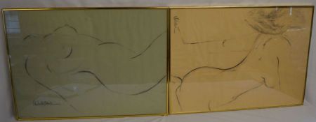 Two large charcoal sketches of nudes signed Wilder 65cm by 48cm each