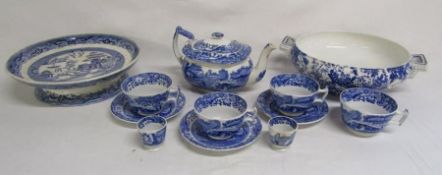 Copeland Spode Italian teapot, cups, saucers and egg cups and Ironstone China plate and blue and