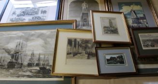 Selection of topographical prints - mainly Boston, framed photograph of Maud Foster windmill