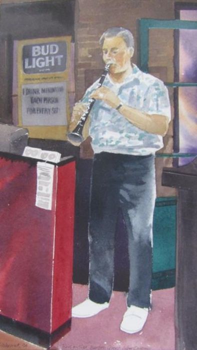 3 Charles Robert Warwick watercolour paintings of Jazz musicians inspired by the artists many - Image 2 of 9