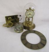 Collection of clocks and parts includes Koma torsion clock with dome (needs repair), grandfather