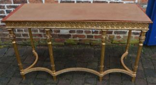 Reproduction Georgian gilded console table missing top, approx. 153cm w x 58cm D x 84cm H