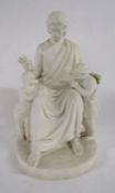 Parian ware figural group depicting Jesus and children impressed to edge 'SUFFER LITTLE CHILDREN