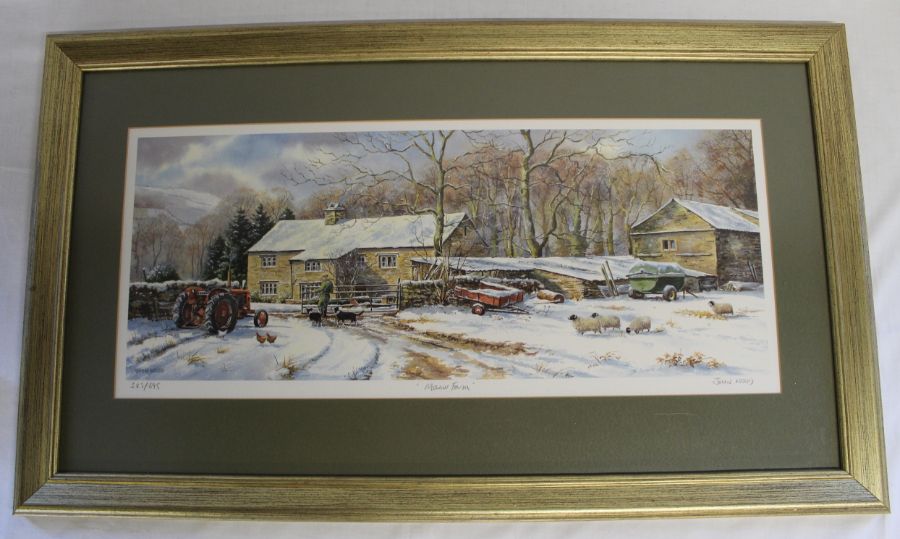 Large framed limited edition print "Manor Farm" signed in pencil John Wood 383/695, 81cm x 48cm