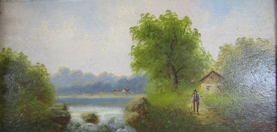 Pair of framed Adolf Kaufmann signed G. Salvi oil paintings one depicting a man on a river side - Image 2 of 8