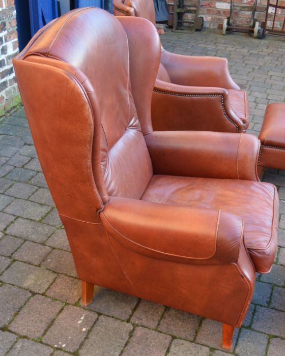 Leather armchair with footstool - Image 2 of 2